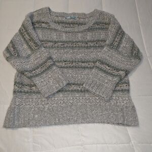 Gray And Green Striped Women's Sweater